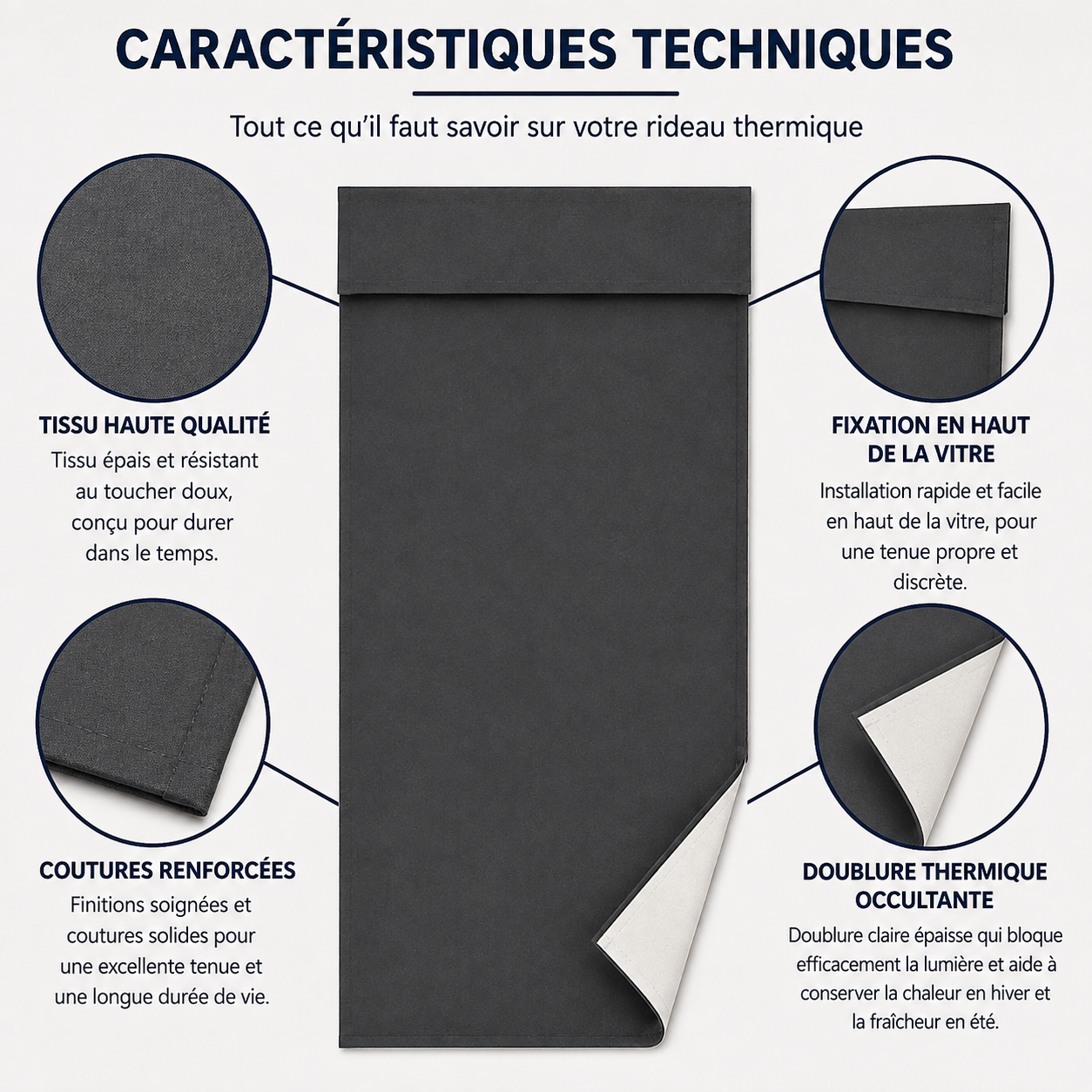 Rideau de porte thermique et occultant, coloris gris