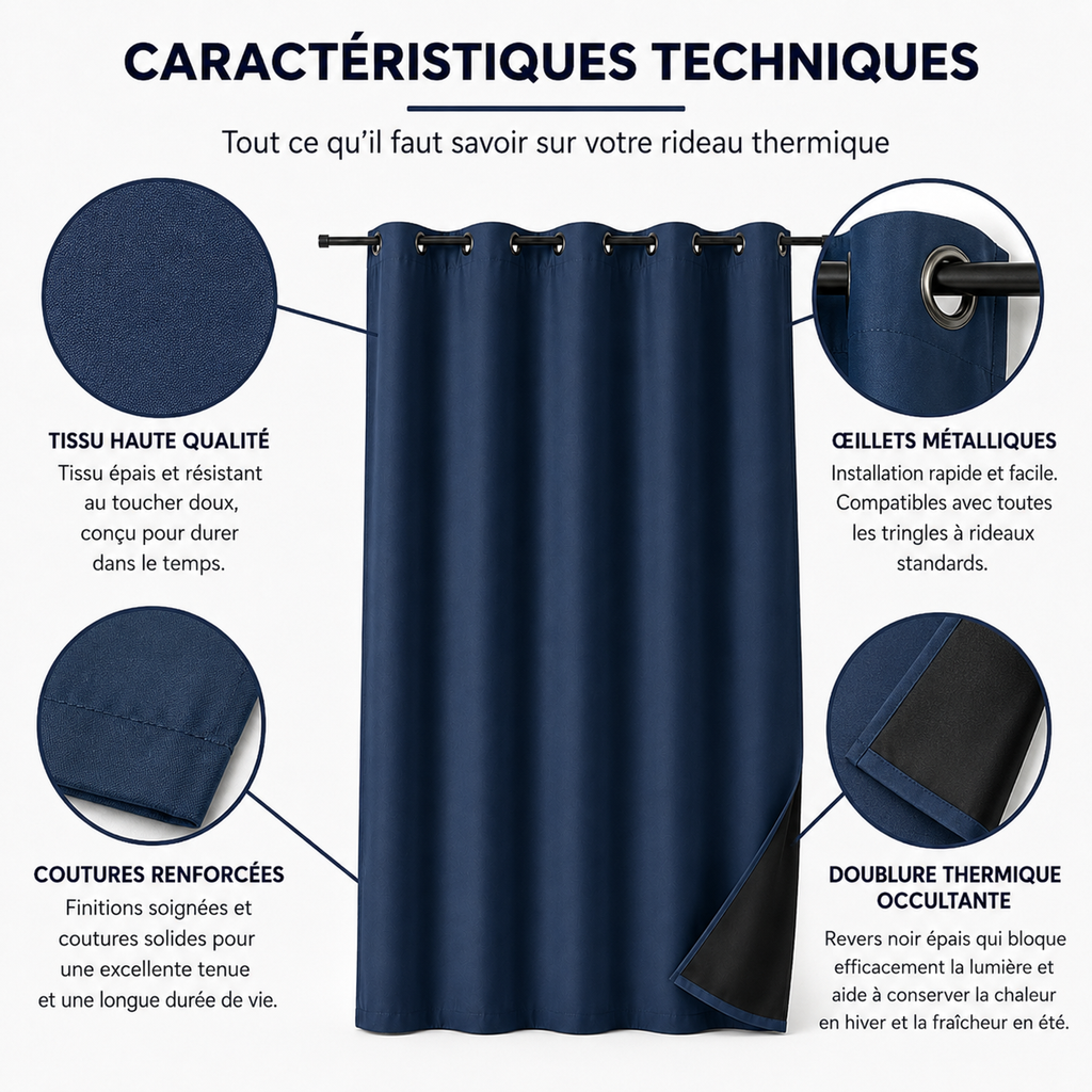 Rideau thermique occultant Boréal, coloris bleu nuit