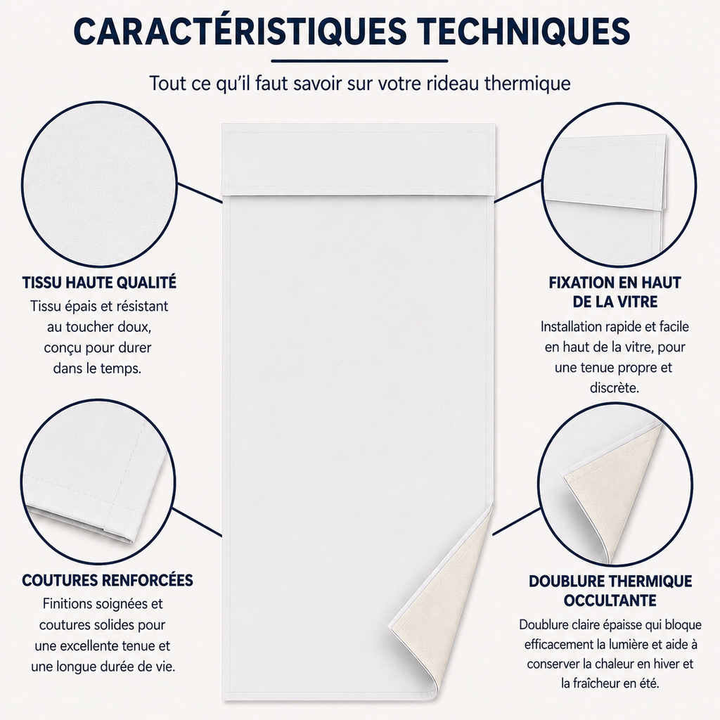 Rideau de porte thermique et occultant, coloris blanc
