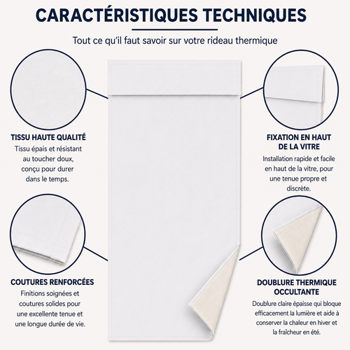 Rideau de porte thermique et occultant, coloris blanc