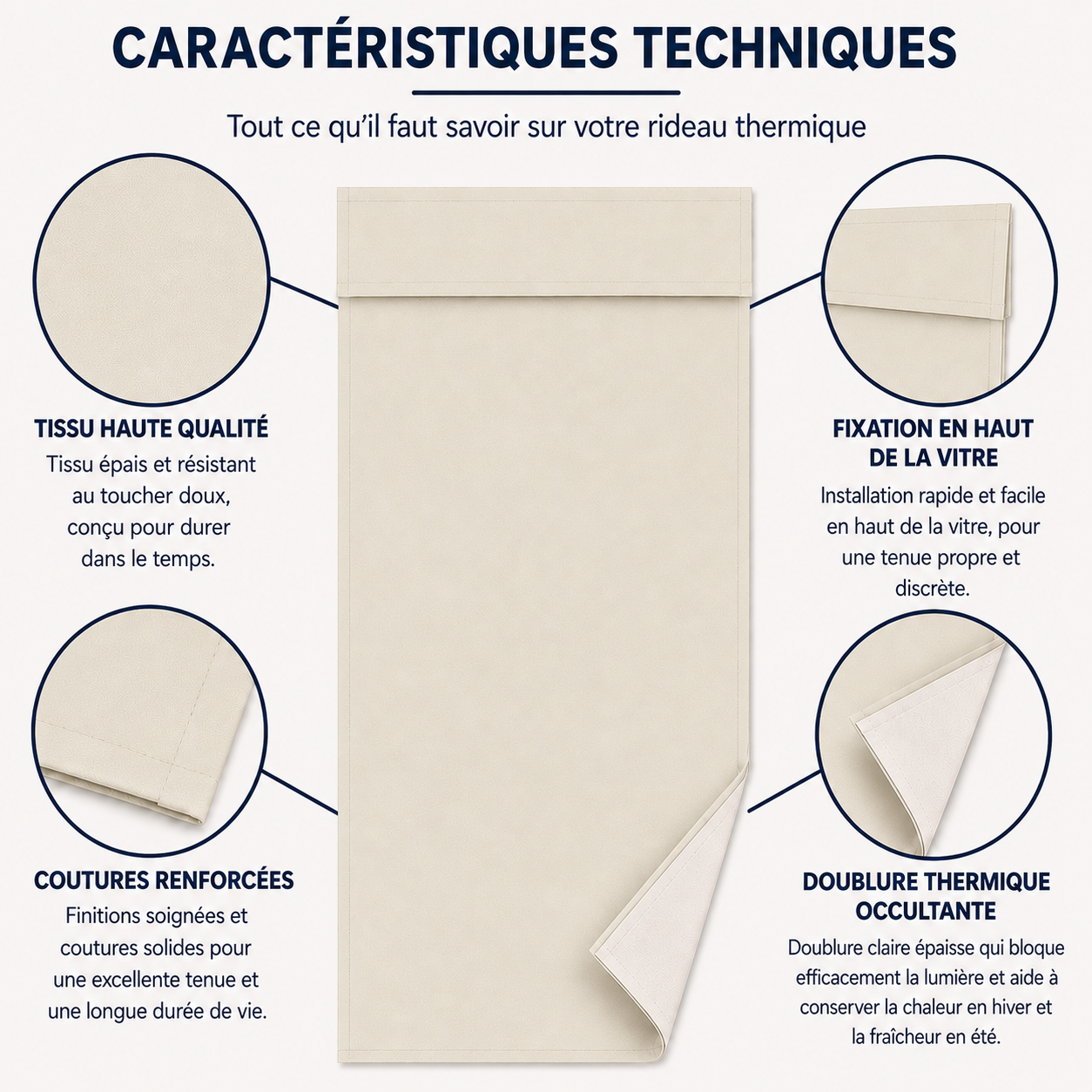 Rideau de porte thermique et occultant, coloris crème