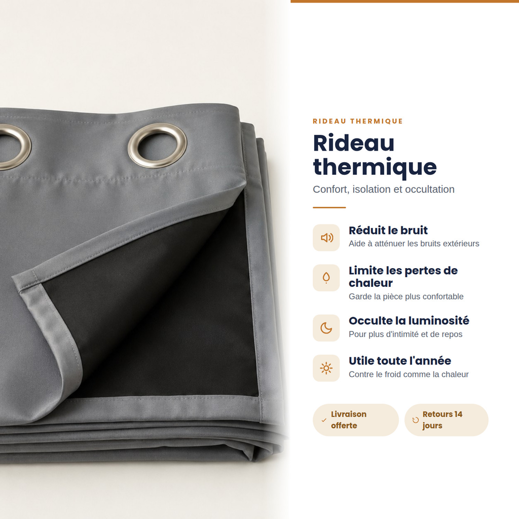 Rideau thermique occultant Boréal, coloris gris