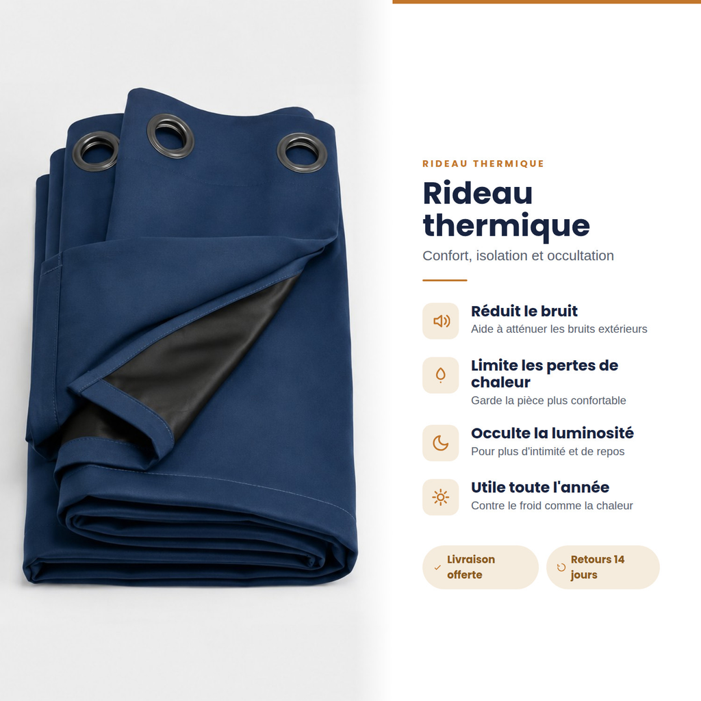 Rideau thermique occultant Boréal, coloris bleu nuit