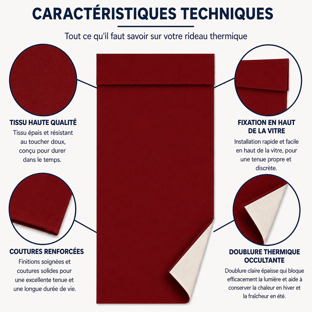 Rideau de porte thermique et occultant, coloris rouge
