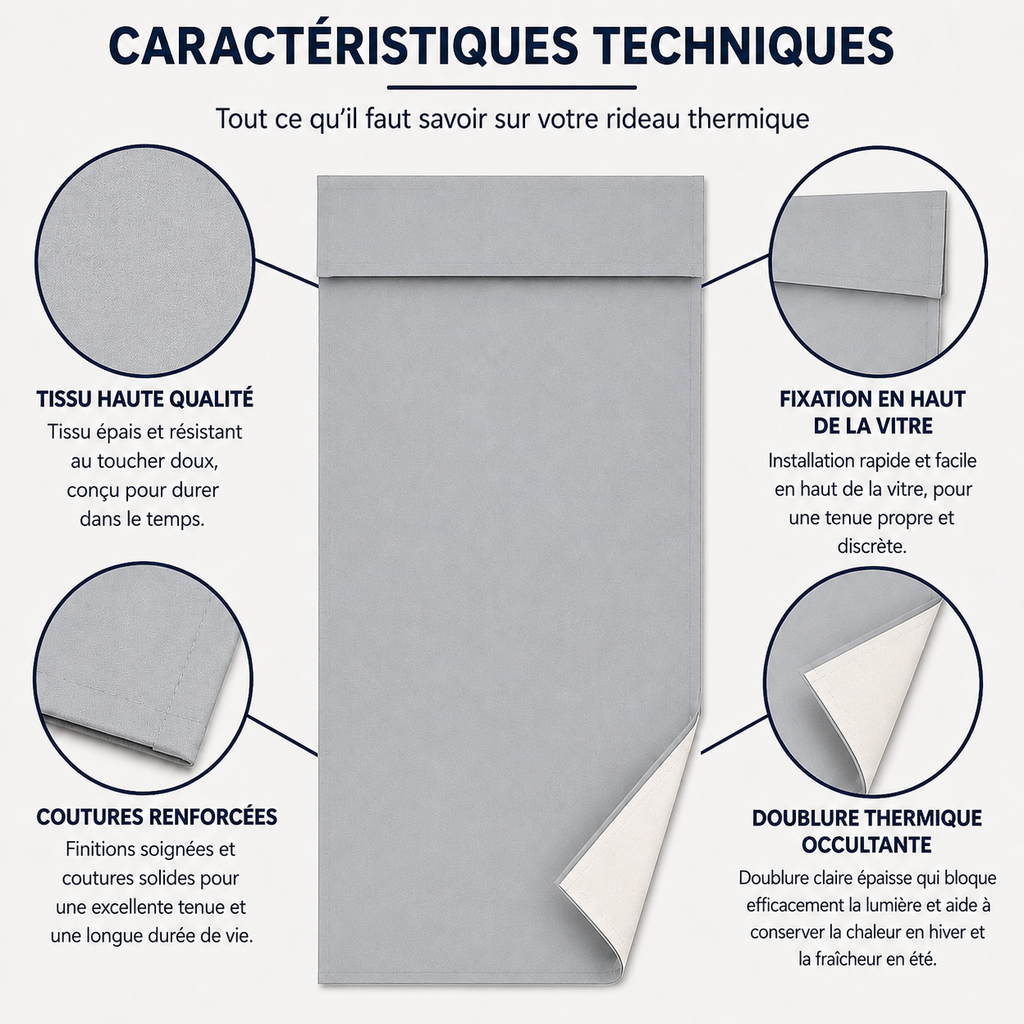 Rideau de porte thermique et occultant, coloris argent