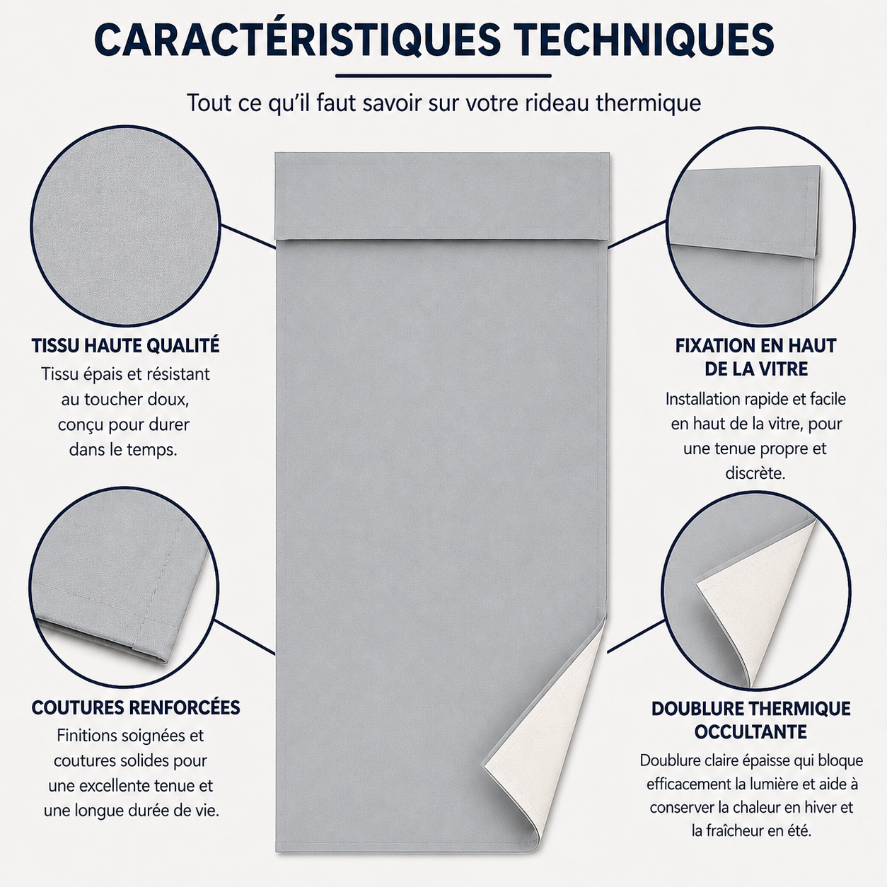 Rideau de porte thermique et occultant, coloris argent