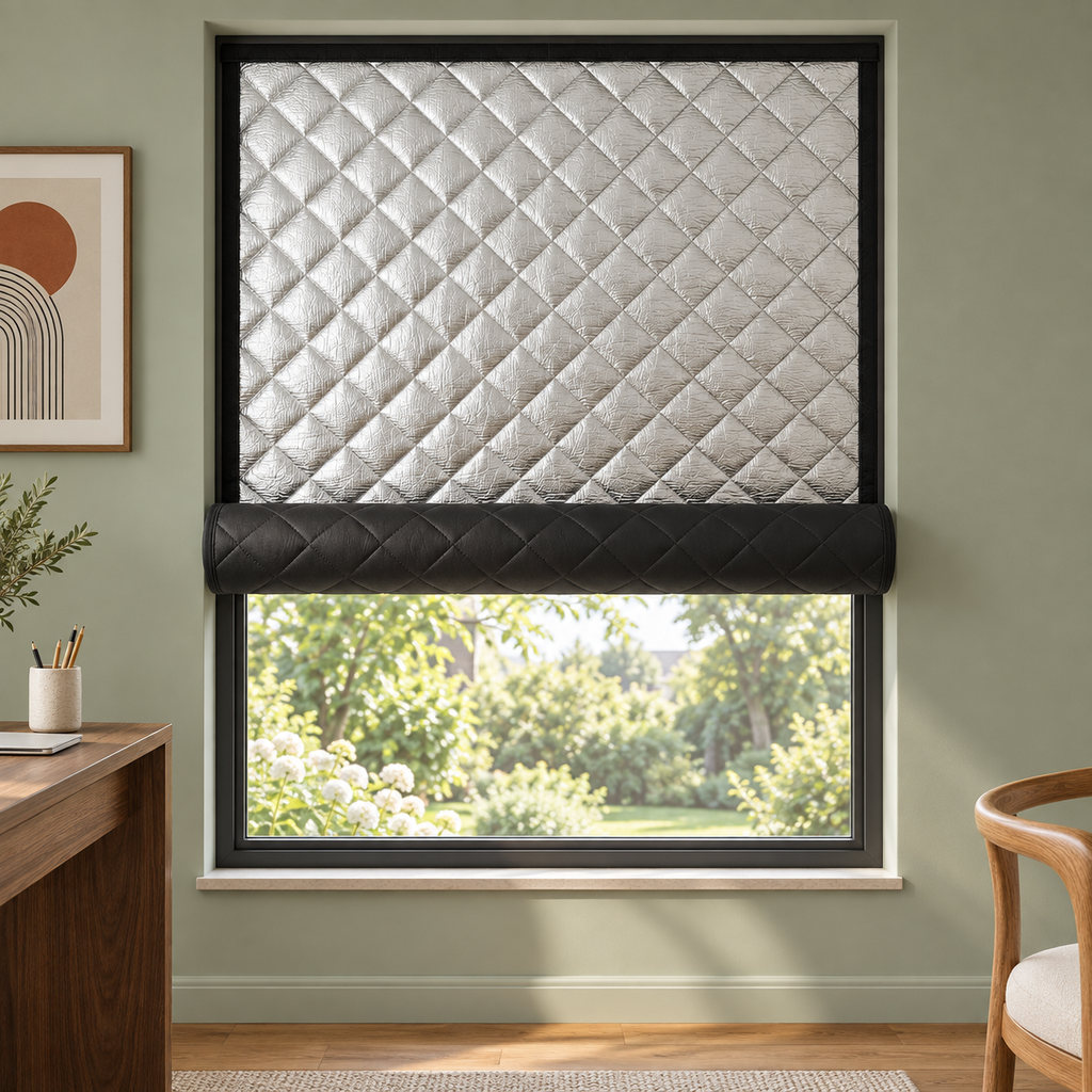 Rideau thermique isolant matelassé Nordik — fixation velcro sans perçage, vitre et fenêtre de toit