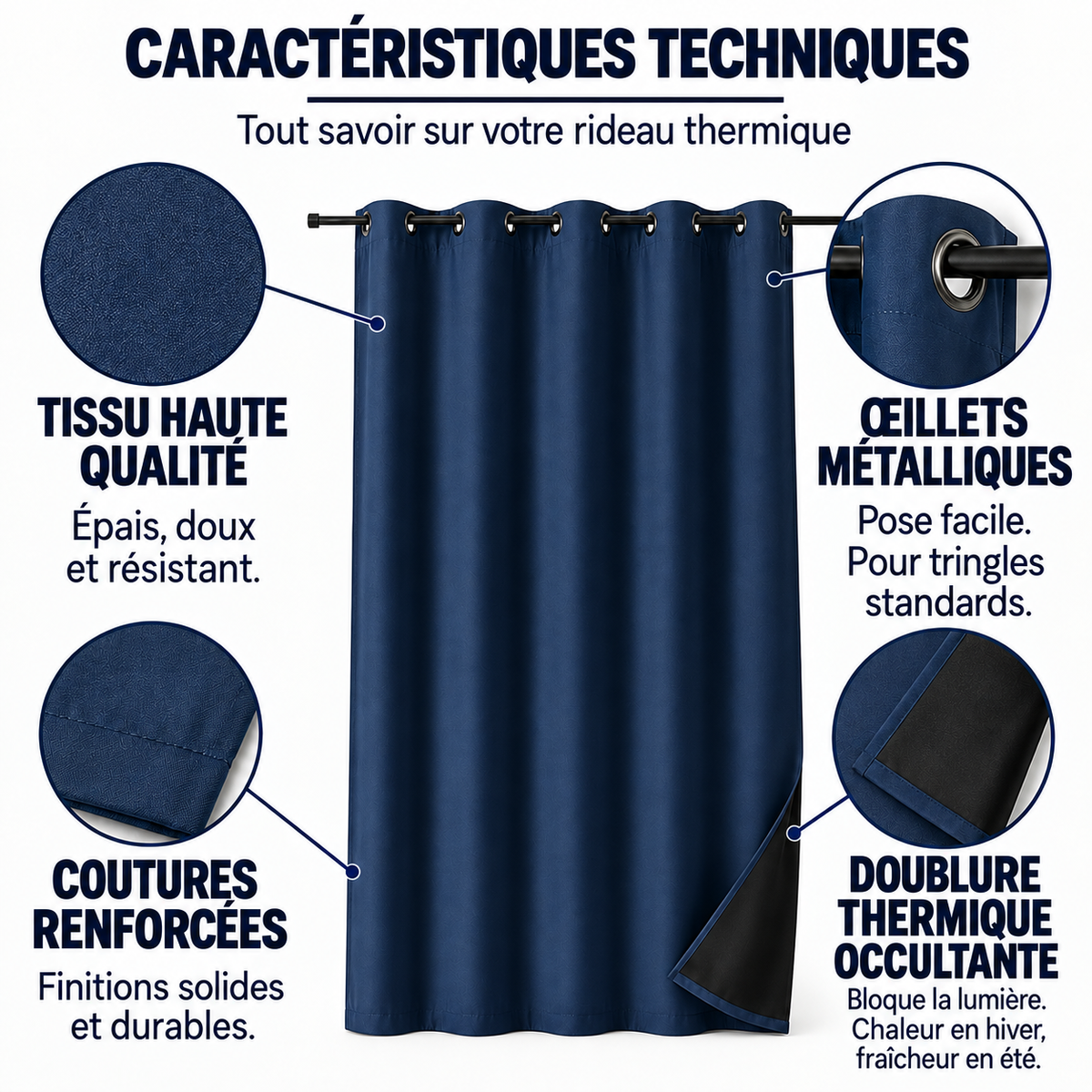 Rideau thermique occultant Boréal — Bleu nuit