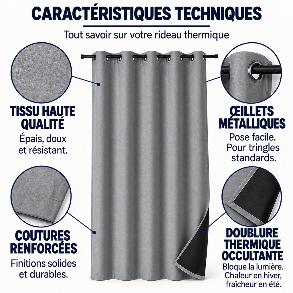 Rideau thermique occultant Boréal — Gris