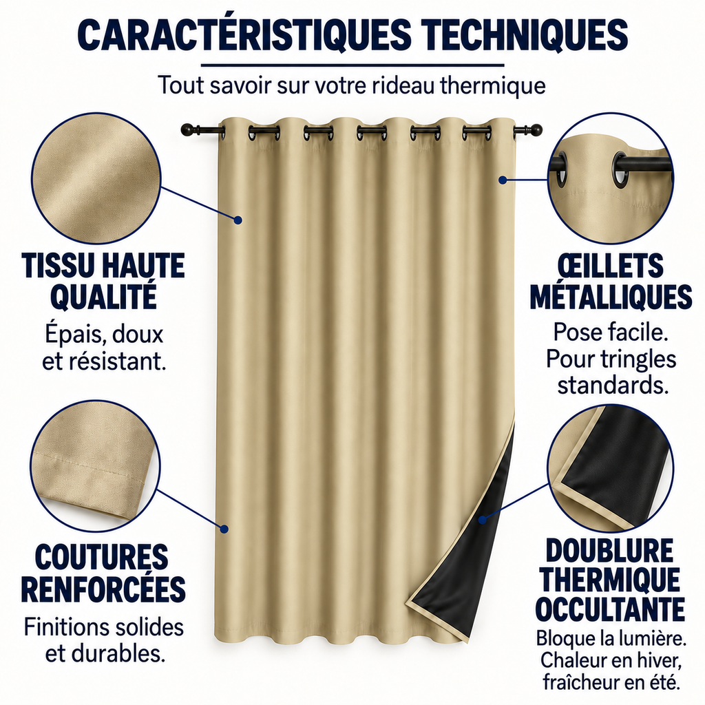 Rideau thermique occultant Boréal — Beige